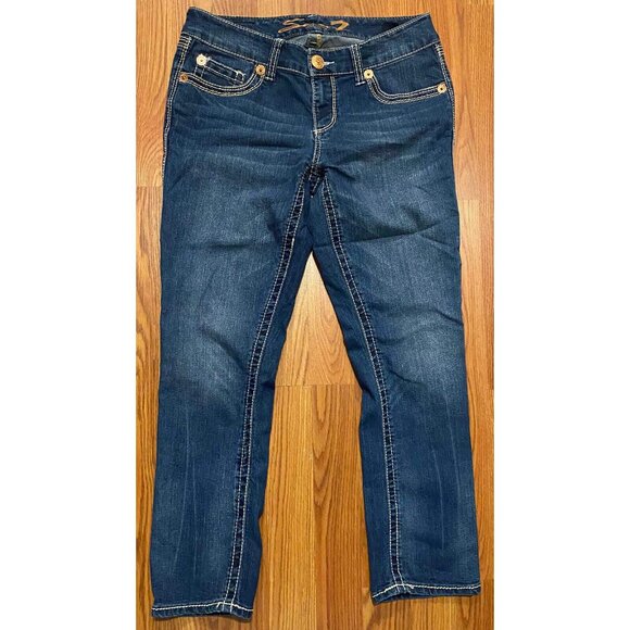 Seven7 Blue Jeans Straight Ladies 8 26" Denim Pants Embroidered Y2K - Picture 2 of 8